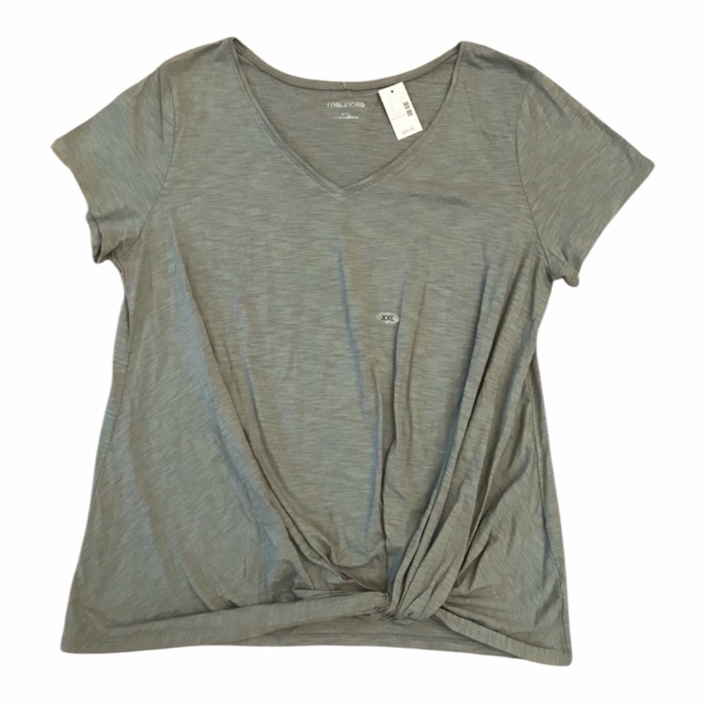 Maurices Gray V-Neck Short Sleeve Front-Twist Tee XXL NWT